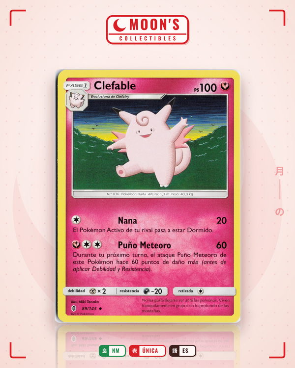 Carta Pokémon Clefable · Guardians Rising #89/145 (NM) — pieza única en Moon's Collectibles México