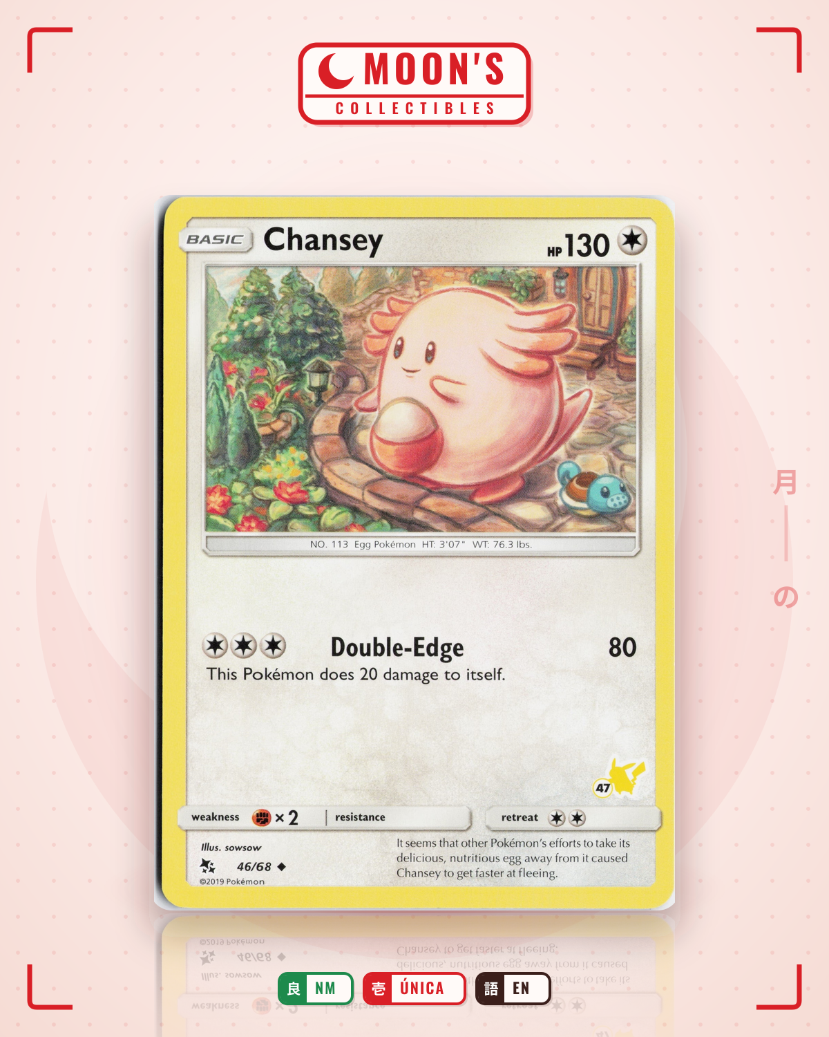 Carta Pokémon Chansey · Hidden Fates #46/68 (NM) — pieza única en Moon's Collectibles México
