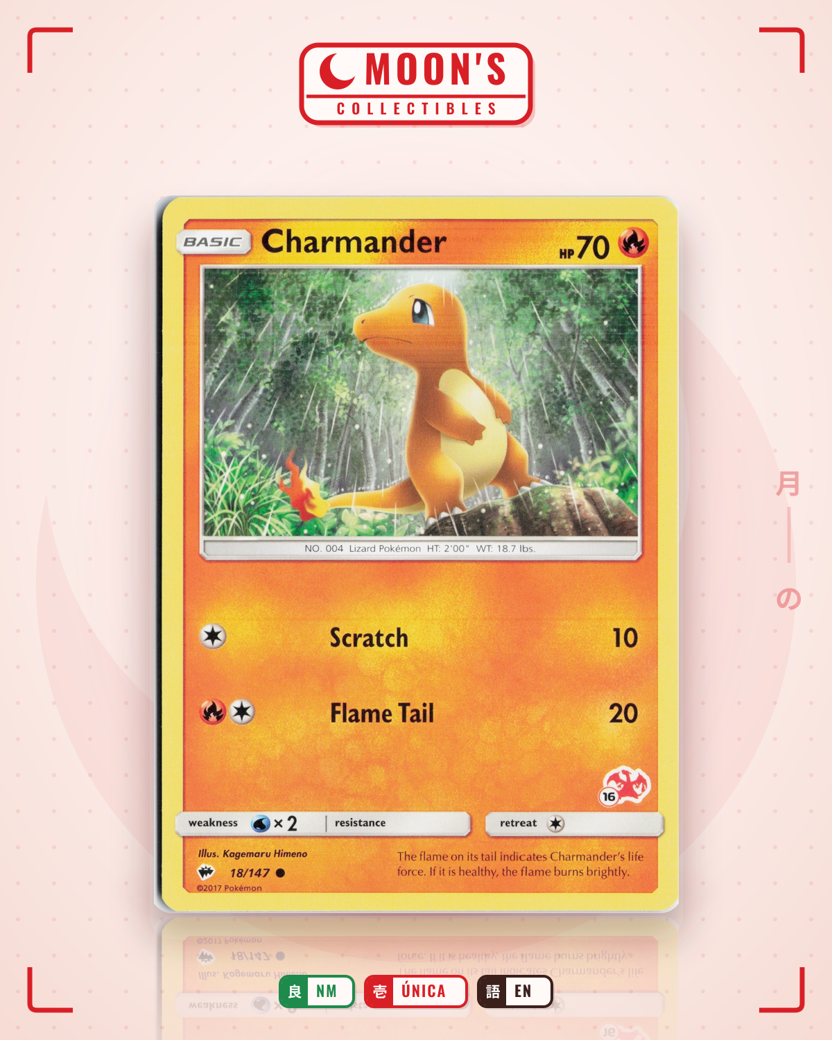 Carta Pokémon Charmander · Burning Shadows #18/147 (NM) — pieza única en Moon's Collectibles México