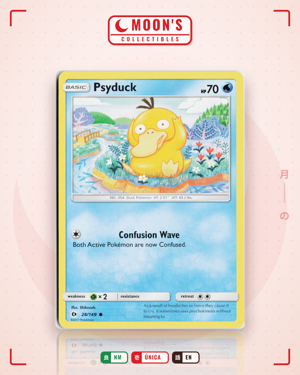Carta Pokémon Psyduck · Sun & Moon #28/149 (NM) — pieza única en Moon's Collectibles México