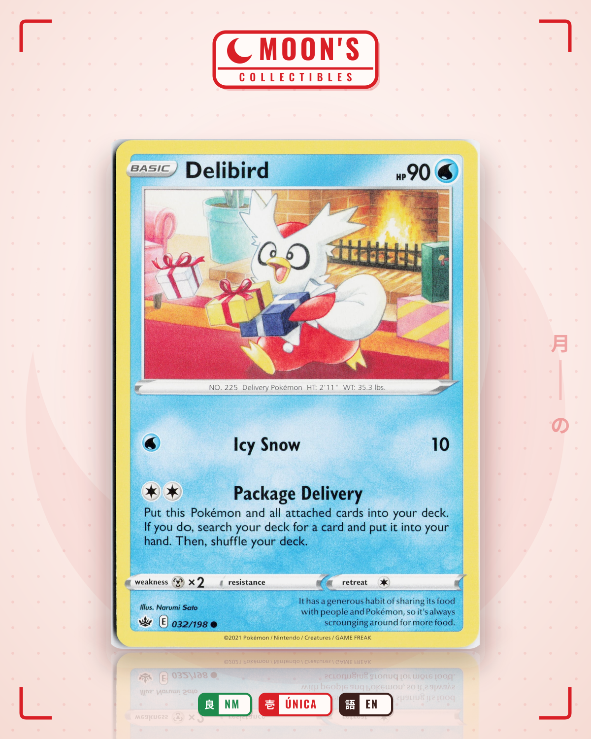 Carta Pokémon Delibird · Chilling Reign #032/198 (NM) — pieza única en Moon's Collectibles México