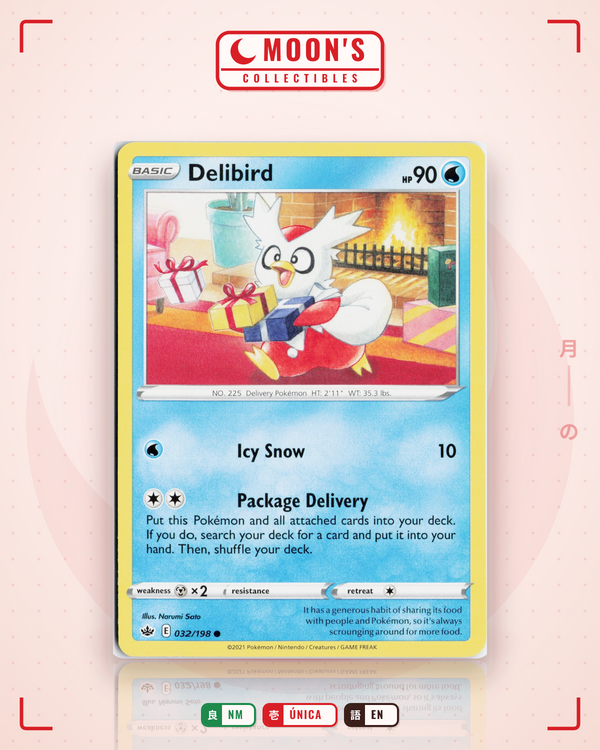 Carta Pokémon Delibird · Chilling Reign #032/198 (NM) — pieza única en Moon's Collectibles México
