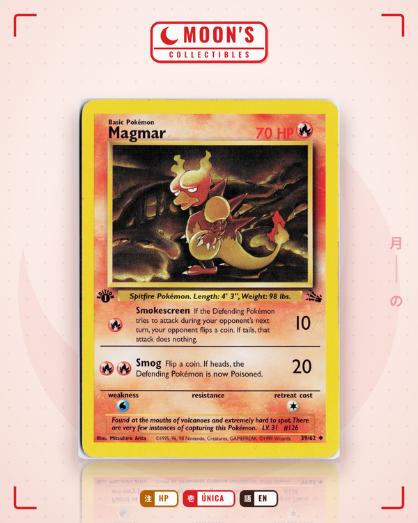 Carta Pokémon Magmar · Fossil #39/62 (HP) — pieza única en Moon's Collectibles México