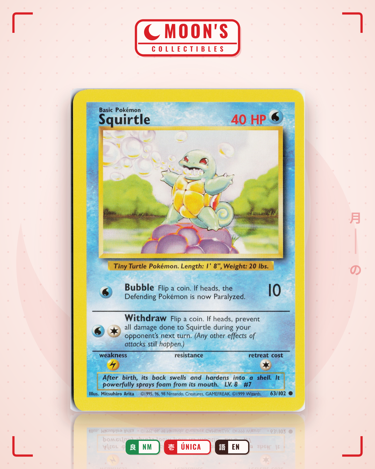 Carta Pokémon Squirtle · Base #63/102 (NM) — pieza única en Moon's Collectibles México