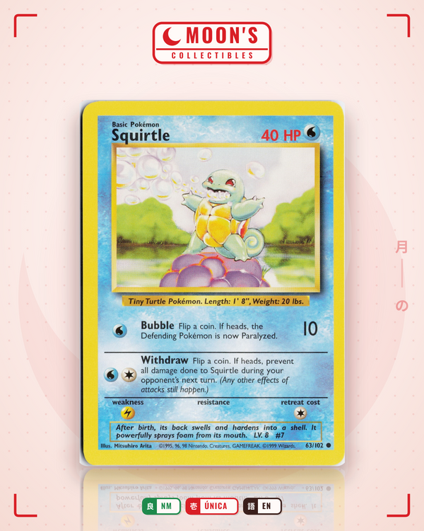 Carta Pokémon Squirtle · Base #63/102 (NM) — pieza única en Moon's Collectibles México