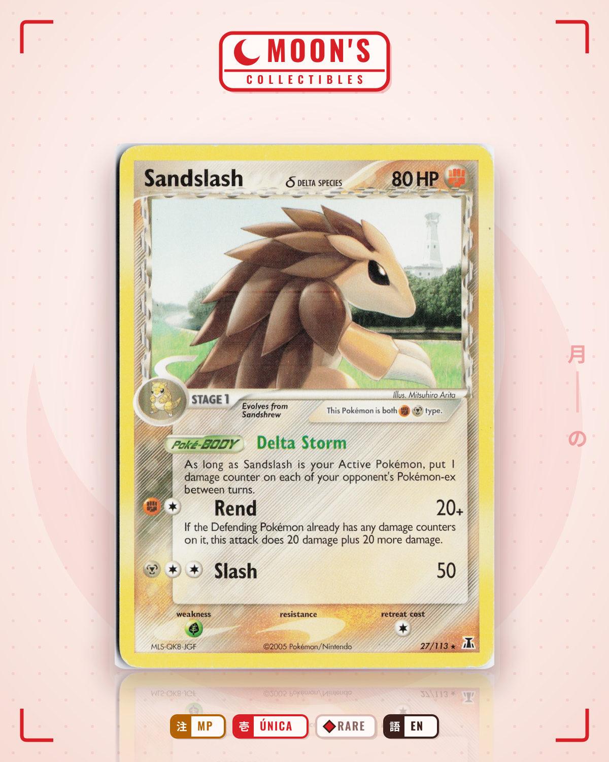 Carta Pokémon Sandslash δ · Delta Species #27/113 (MP) — pieza única en Moon's Collectibles México
