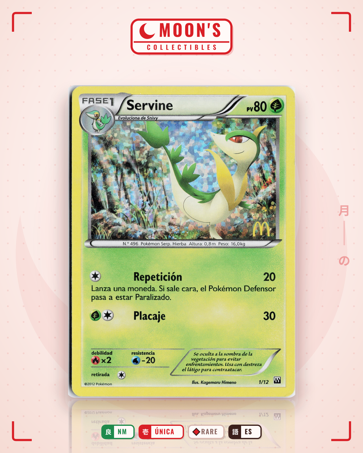 Carta Pokémon Servine · McDonald's Collection 2012 #1/12 (NM) — pieza única en Moon's Collectibles México