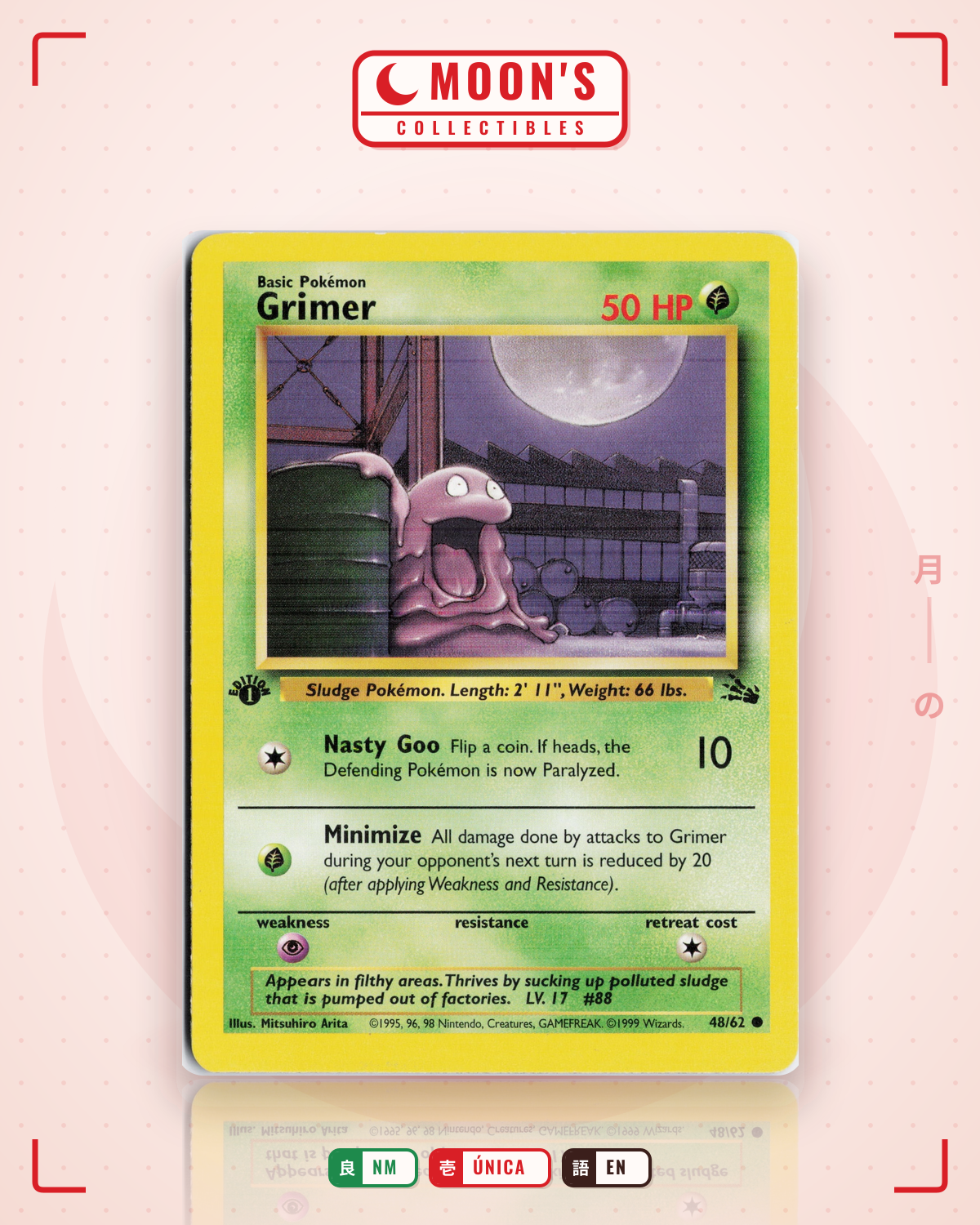 Carta Pokémon Grimer · Fossil #48/62 (NM) — pieza única en Moon's Collectibles México
