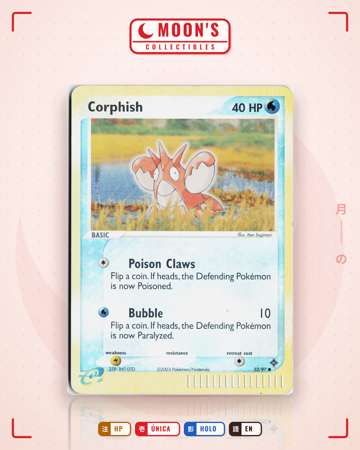 Carta Pokémon Corphish · Dragon #52/97 (HP) — pieza única en Moon's Collectibles México