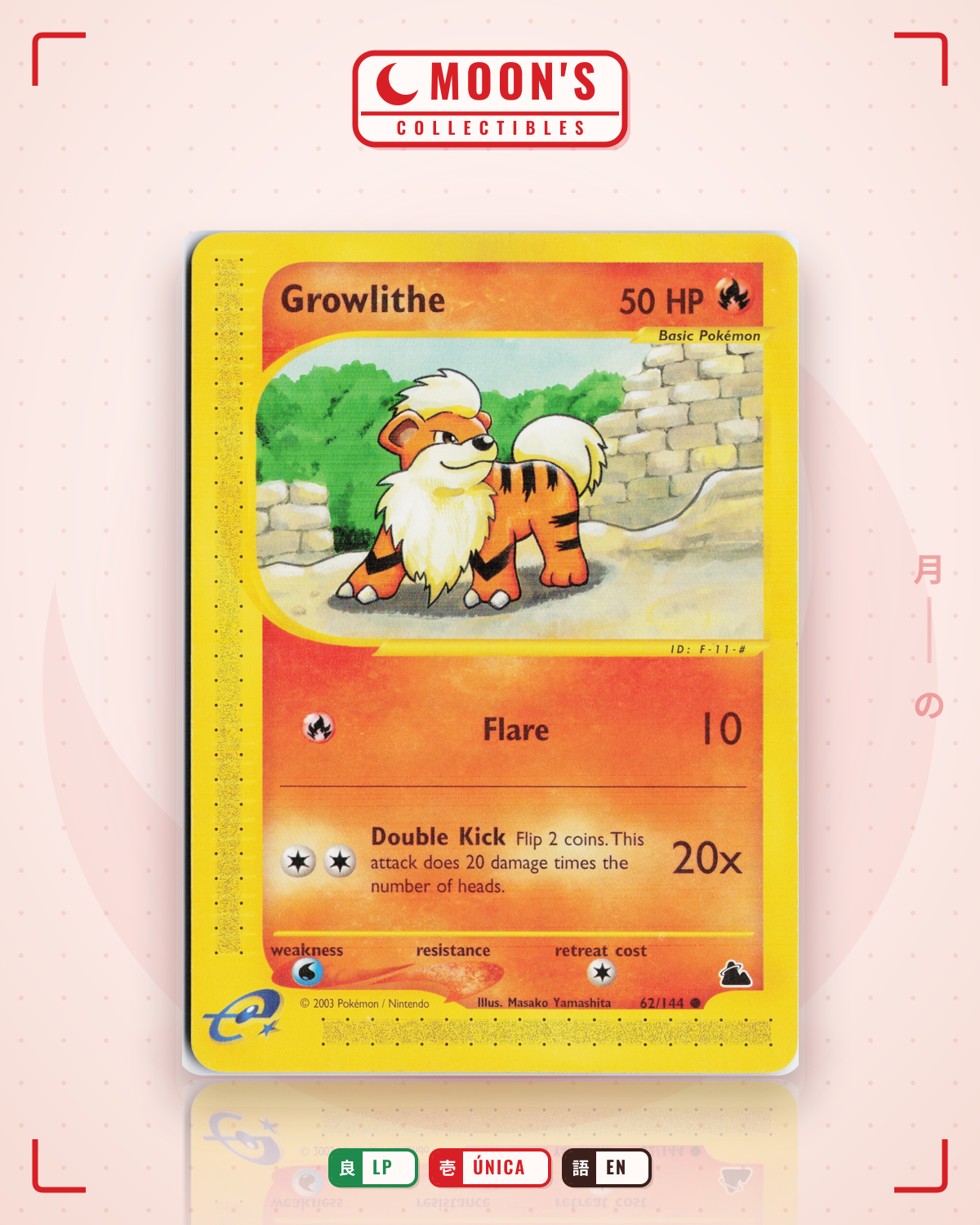 Carta Pokémon Growlithe · Skyridge #62/144 (LP) — pieza única en Moon's Collectibles México