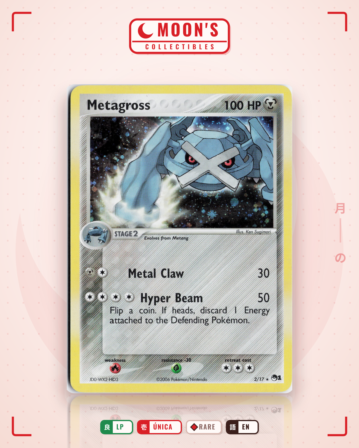 Carta Pokémon Metagross · POP Series 1 #2/17 (LP) — pieza única en Moon's Collectibles México