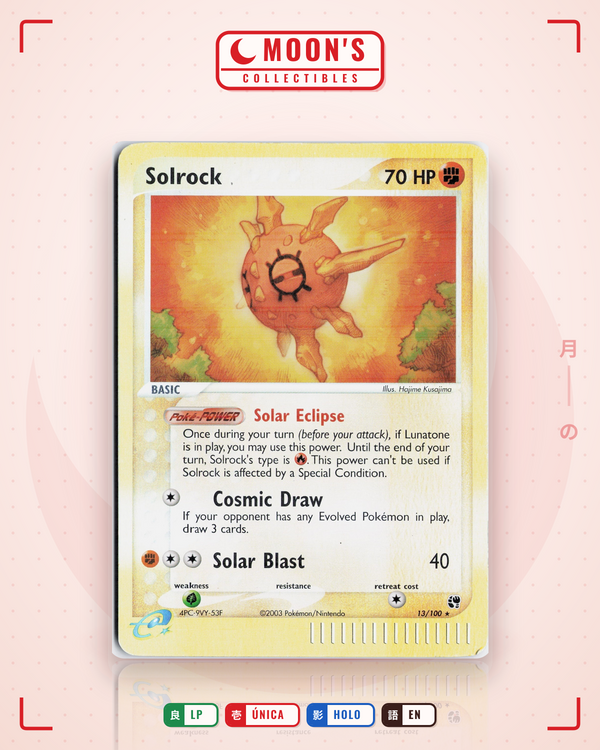Carta Pokémon Solrock · Sandstorm #13/100 (LP) — pieza única en Moon's Collectibles México