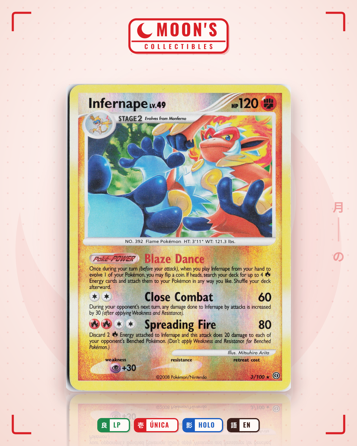 Carta Pokémon Infernape · Stormfront #3/100 (LP) — pieza única en Moon's Collectibles México