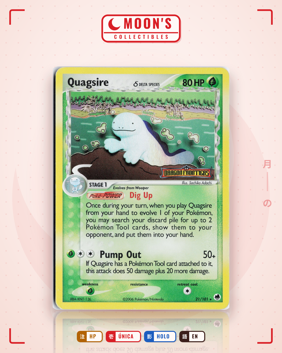 Carta Pokémon Quagsire δ · Dragon Frontiers #21/101 (HP) — pieza única en Moon's Collectibles México