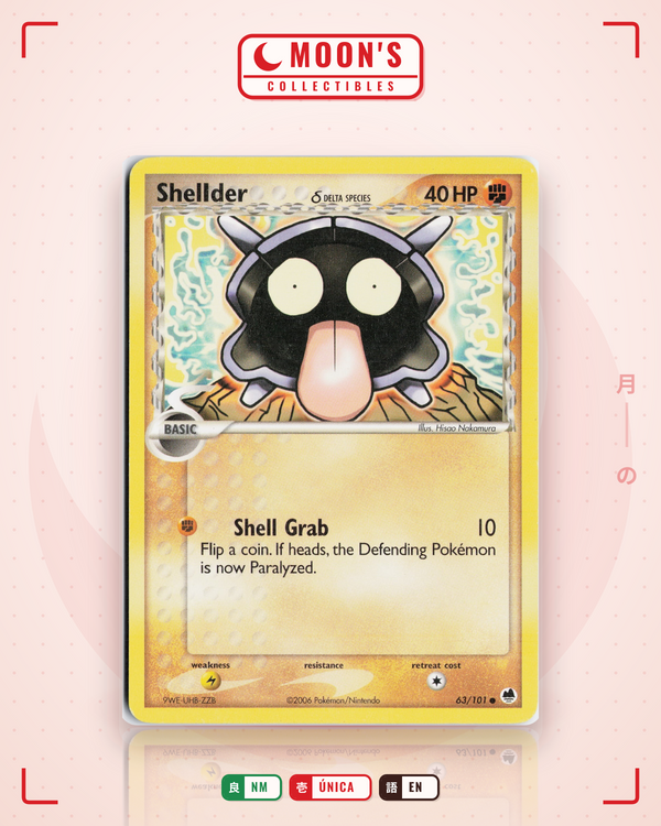 Carta Pokémon Shellder δ · Dragon Frontiers #63/101 (NM) — pieza única en Moon's Collectibles México