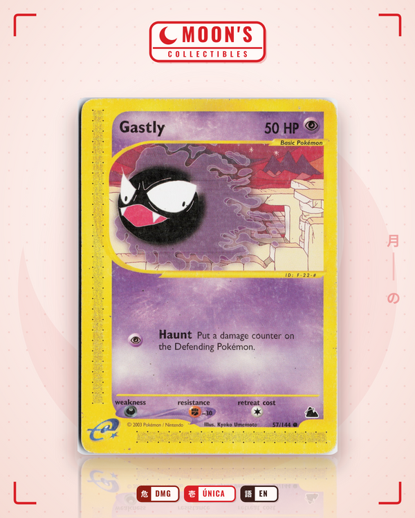 Carta Pokémon Gastly · Skyridge #57/144 (DMG) — pieza única en Moon's Collectibles México