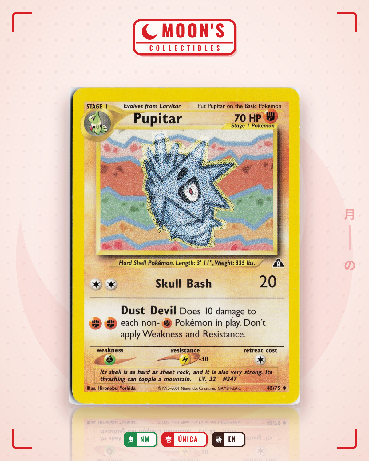 Carta Pokémon Pupitar · Neo Discovery #45/75 (NM) — pieza única en Moon's Collectibles México