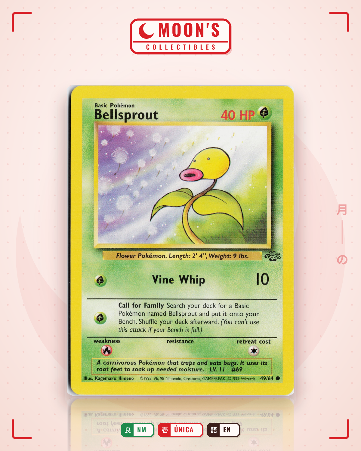 Carta Pokémon Bellsprout · Jungle #49/64 (NM) — pieza única en Moon's Collectibles México