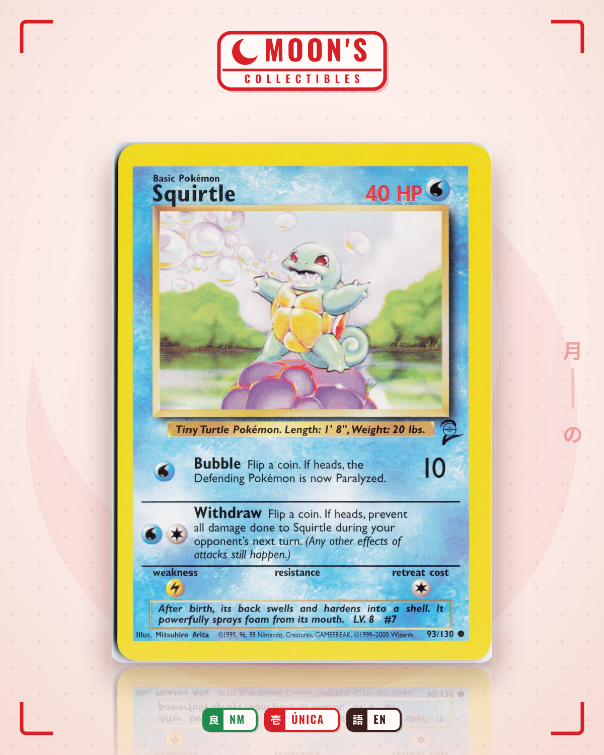 Carta Pokémon Squirtle · Base Set 2 #93/130 (NM) — pieza única en Moon's Collectibles México