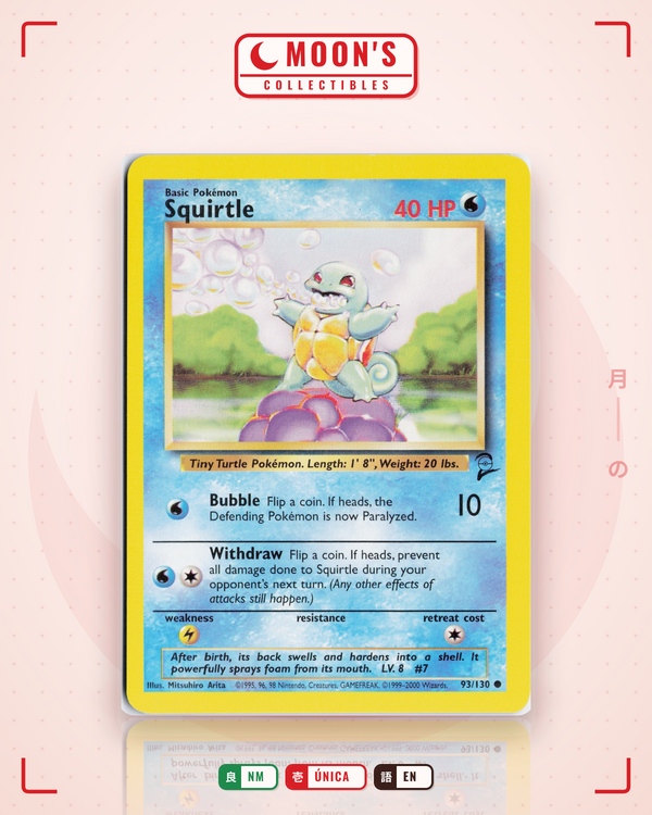 Carta Pokémon Squirtle · Base Set 2 #93/130 (NM) — pieza única en Moon's Collectibles México