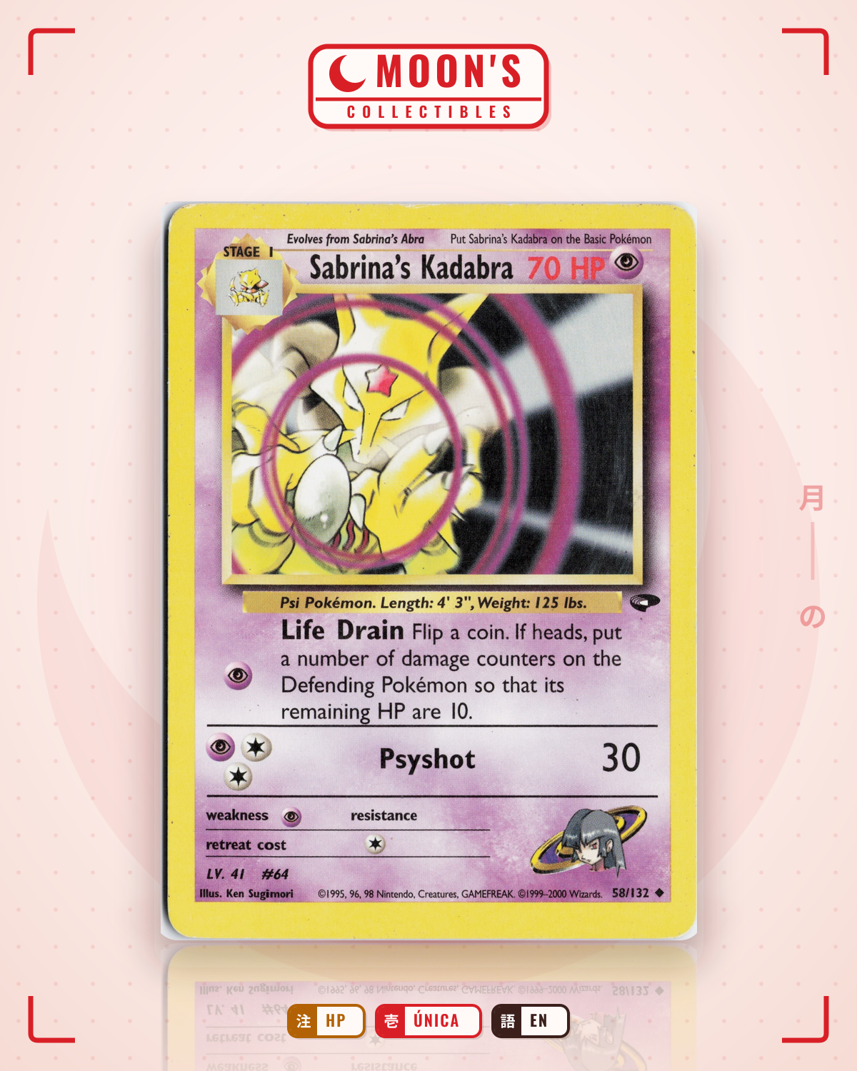 Carta Pokémon Sabrina's Kadabra · Gym Challenge #58/132 (HP) — pieza única en Moon's Collectibles México