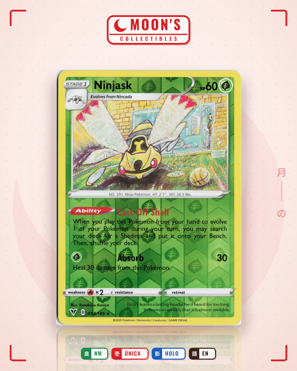 Carta Pokémon Ninjask · Vivid Voltage #014/185 (NM) — pieza única en Moon's Collectibles México