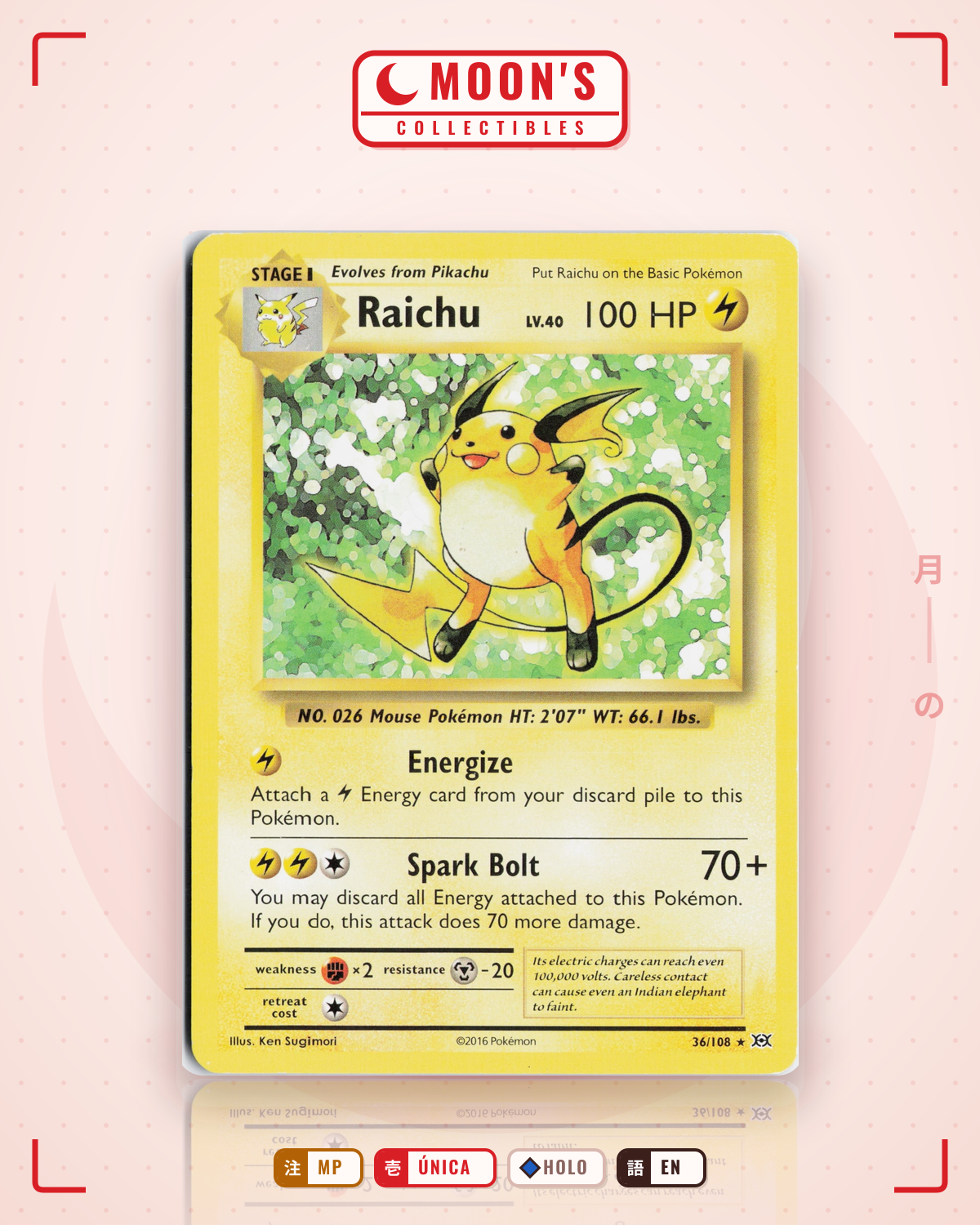 Carta Pokémon Raichu · Evolutions #36/108 (MP) — pieza única en Moon's Collectibles México