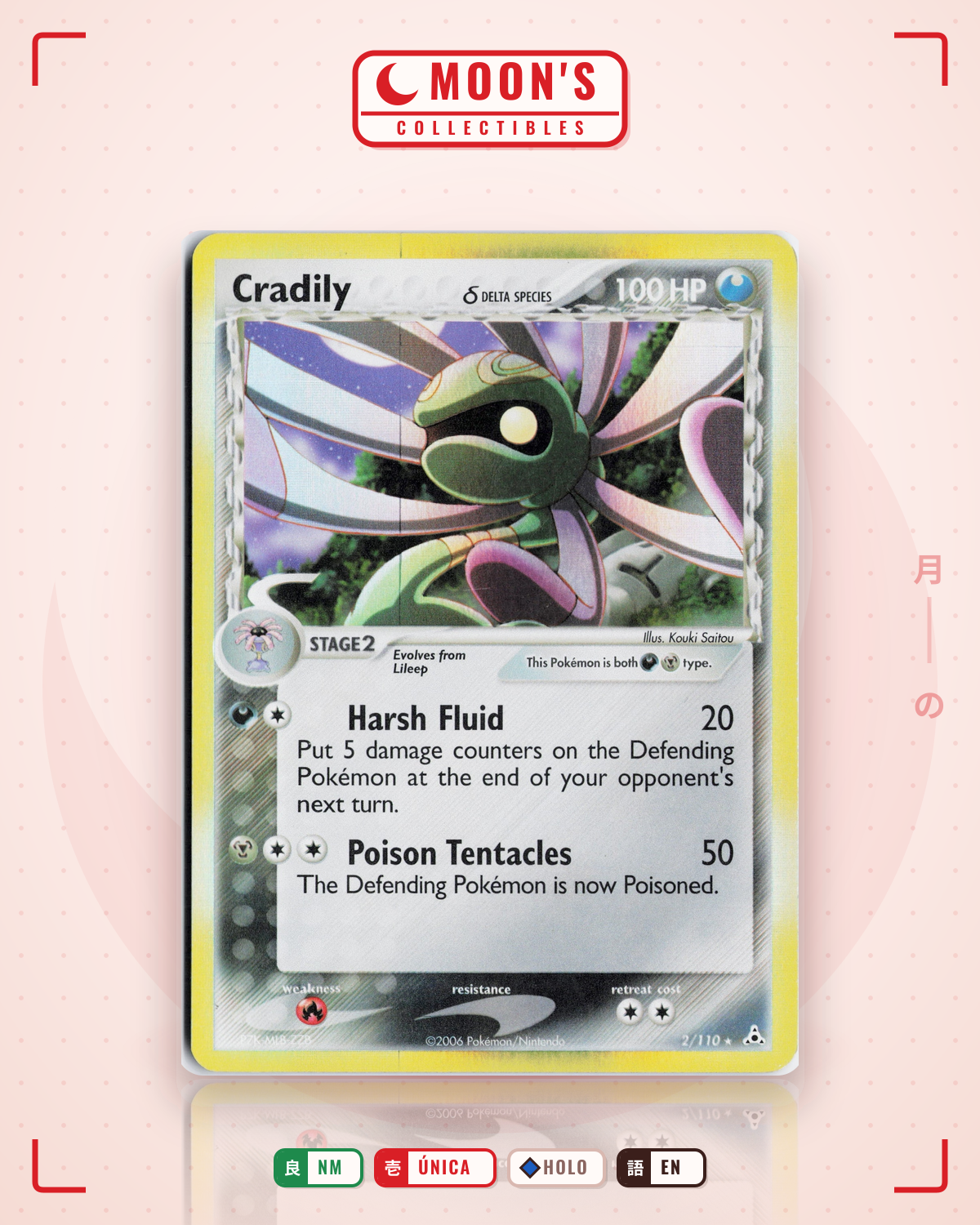 Carta Pokémon Cradily δ · Holon Phantoms #2/110 (NM) — pieza única en Moon's Collectibles México