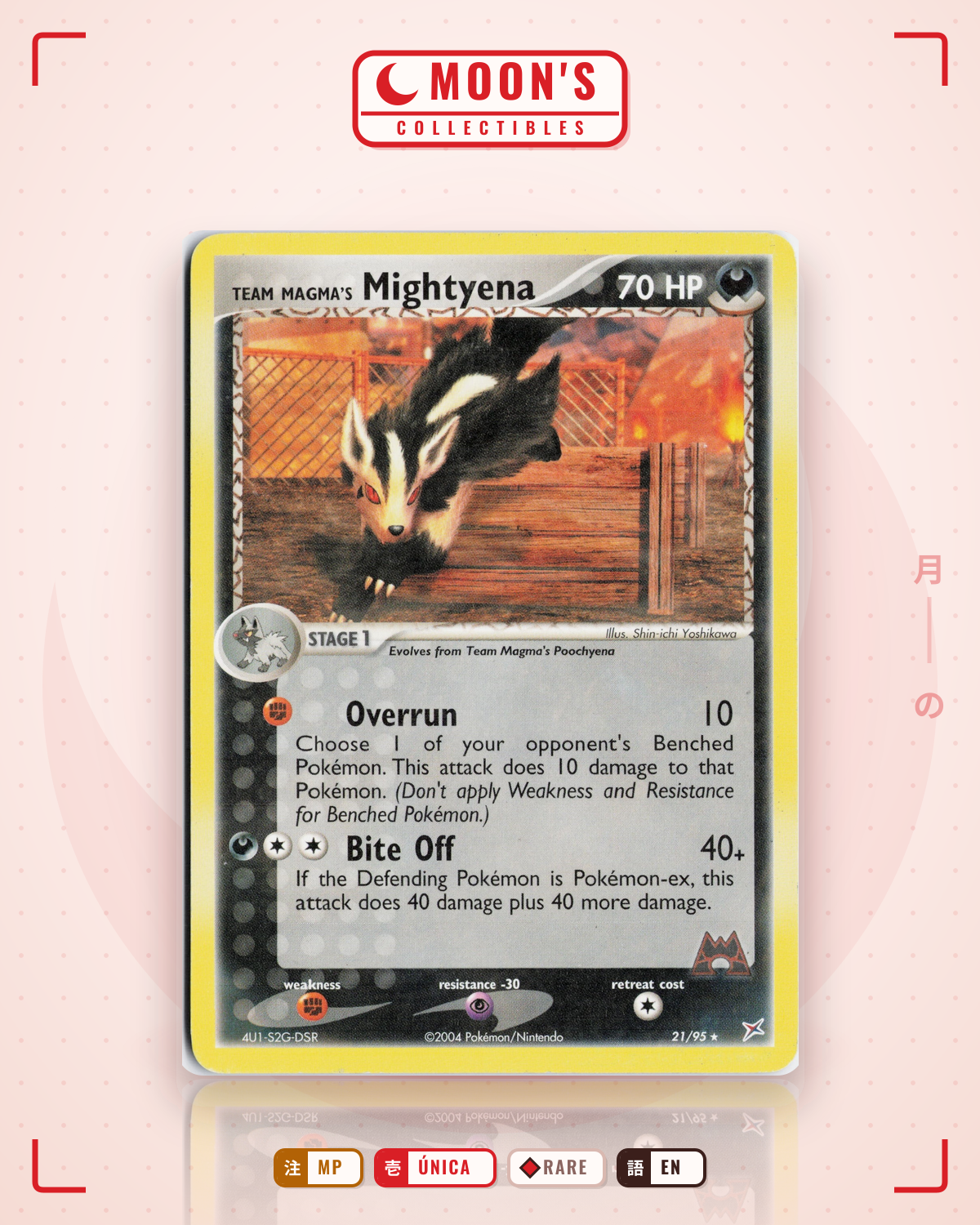 Carta Pokémon Team Magma's Mightyena · Team Magma vs Team Aqua #21/95 (MP) — pieza única en Moon's Collectibles México