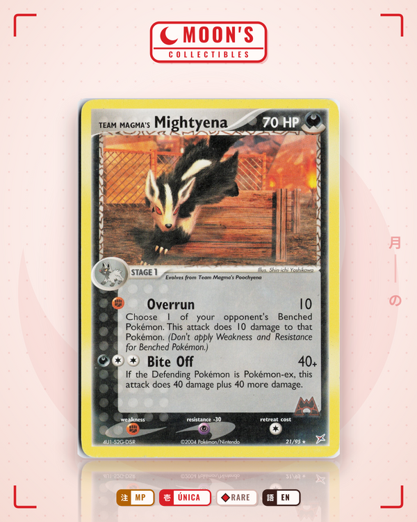 Carta Pokémon Team Magma's Mightyena · Team Magma vs Team Aqua #21/95 (MP) — pieza única en Moon's Collectibles México
