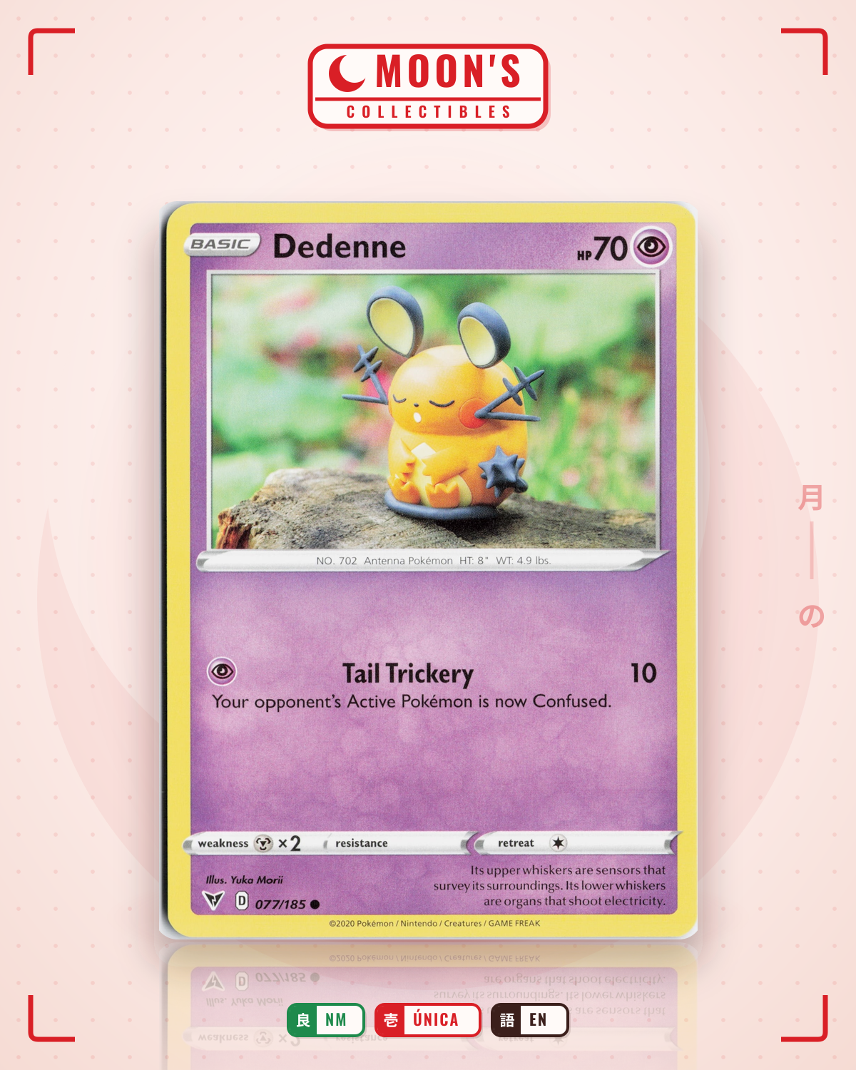 Carta Pokémon Dedenne · Vivid Voltage #077/185 (NM) — pieza única en Moon's Collectibles México