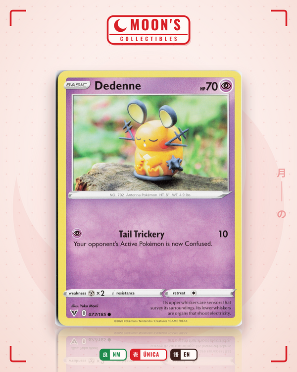 Carta Pokémon Dedenne · Vivid Voltage #077/185 (NM) — pieza única en Moon's Collectibles México