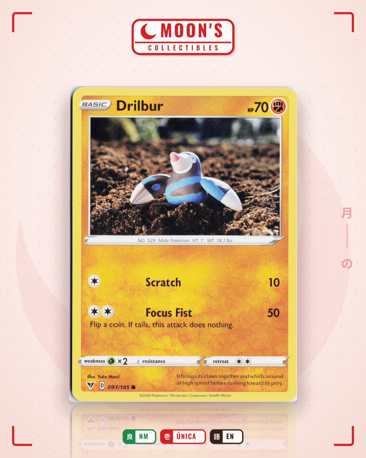 Carta Pokémon Drilbur · Vivid Voltage #091/185 (NM) — pieza única en Moon's Collectibles México