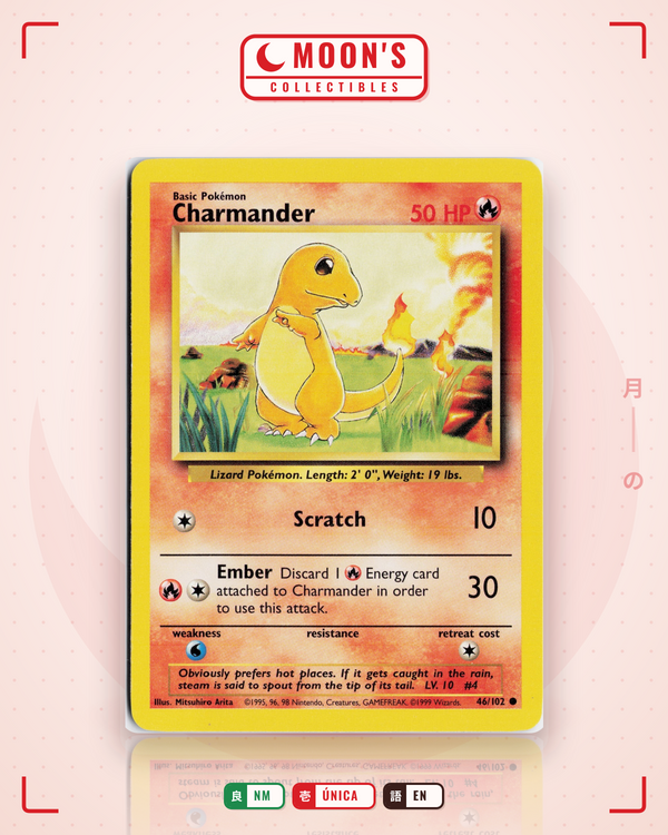 Carta Pokémon Charmander · Base #46/102 (NM) — pieza única en Moon's Collectibles México