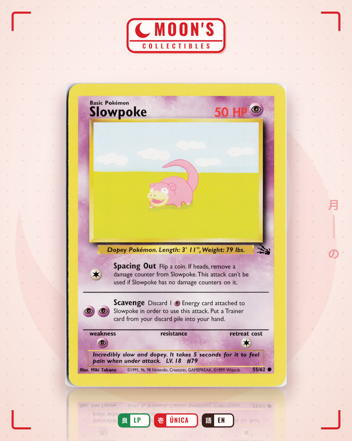 Carta Pokémon Slowpoke · Fossil #55/62 (LP) — pieza única en Moon's Collectibles México