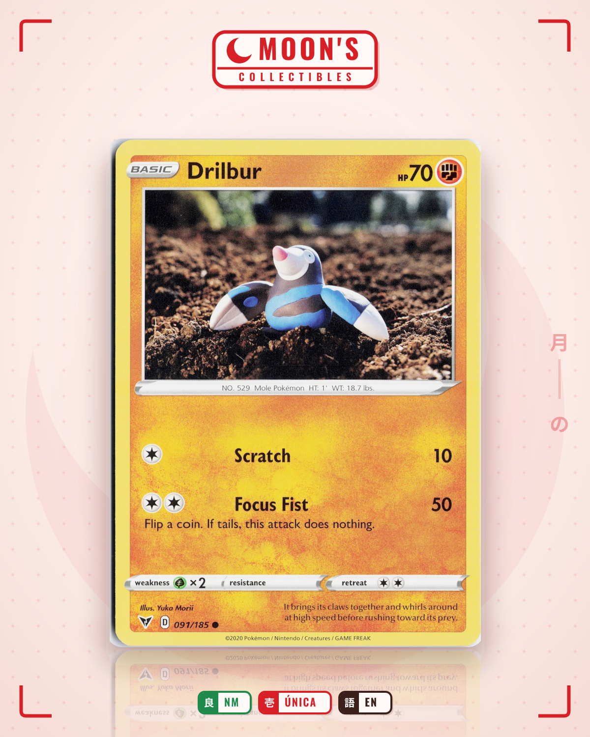 Carta Pokémon Drilbur · Vivid Voltage #091/185 (NM) — pieza única en Moon's Collectibles México