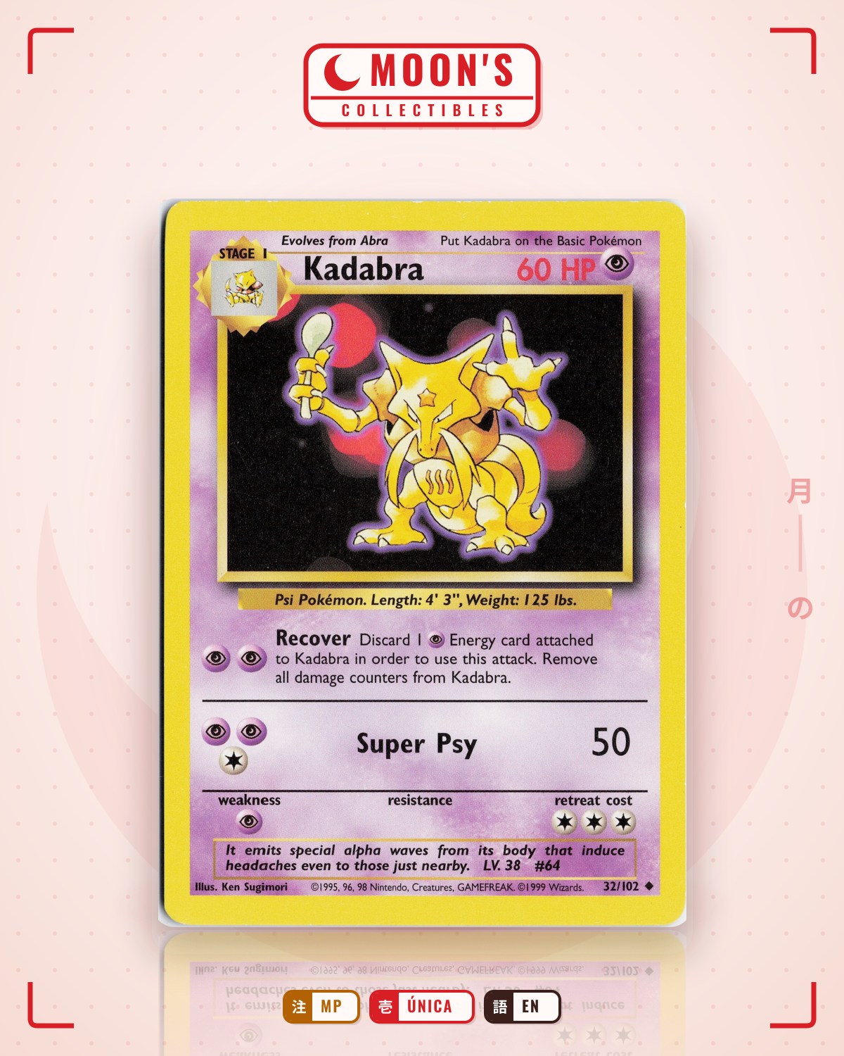 Carta Pokémon Kadabra · Base #32/102 (MP) — pieza única en Moon's Collectibles México