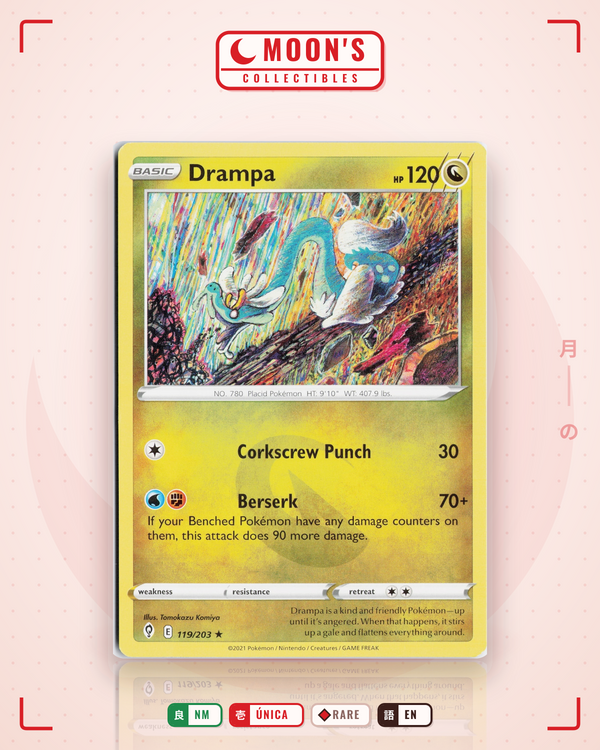 Carta Pokémon Drampa · Evolving Skies #119/203 (NM) — pieza única en Moon's Collectibles México