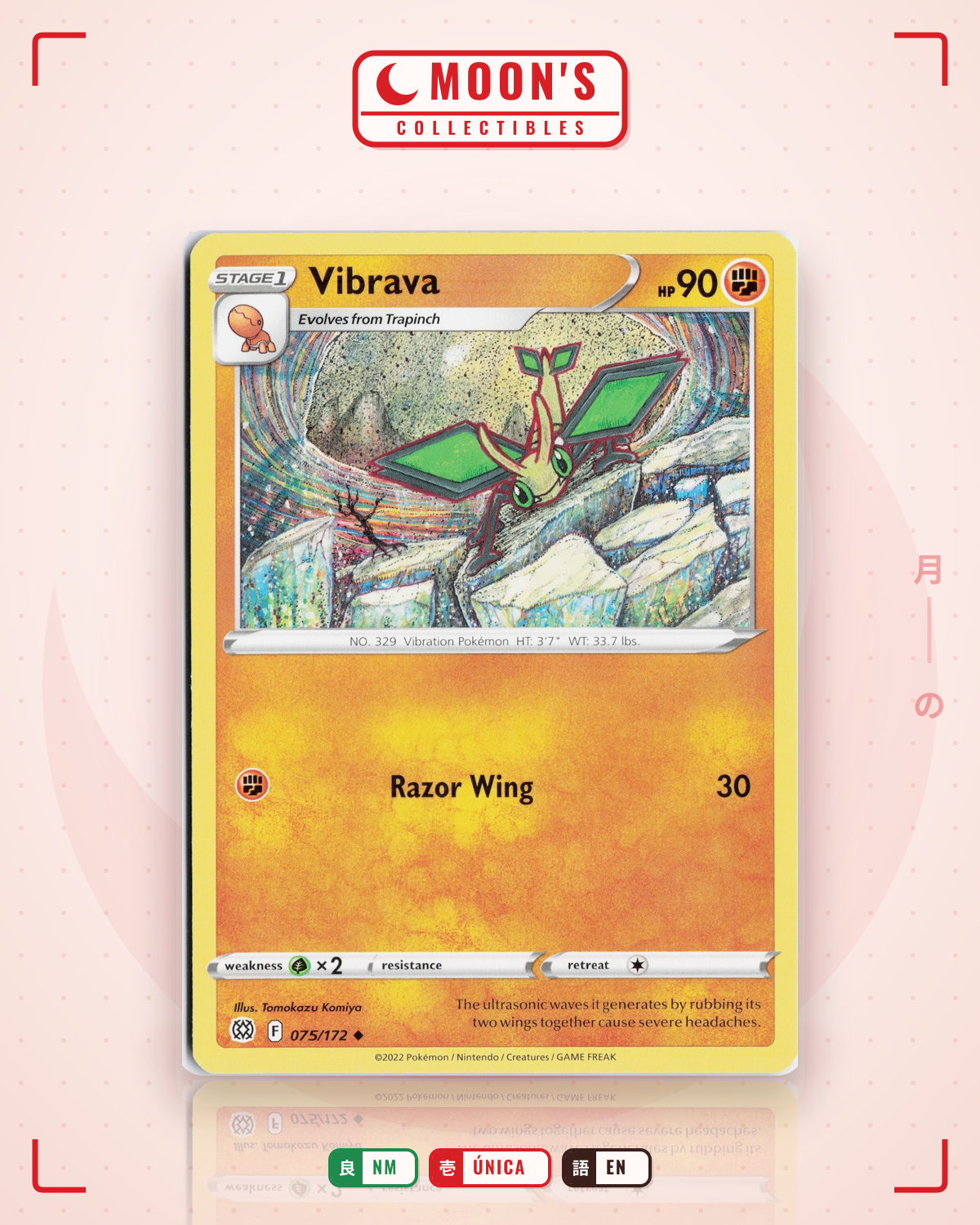 Carta Pokémon Vibrava · Brilliant Stars #075/172 (NM) — pieza única en Moon's Collectibles México