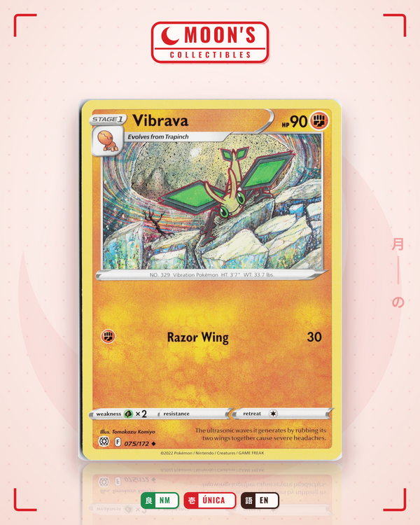 Carta Pokémon Vibrava · Brilliant Stars #075/172 (NM) — pieza única en Moon's Collectibles México