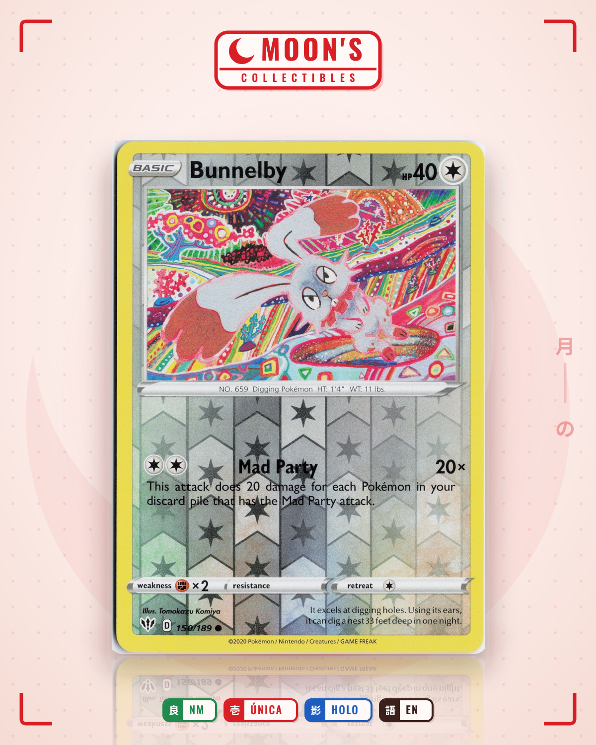 Carta Pokémon Bunnelby · Darkness Ablaze #150/189 (NM) — pieza única en Moon's Collectibles México