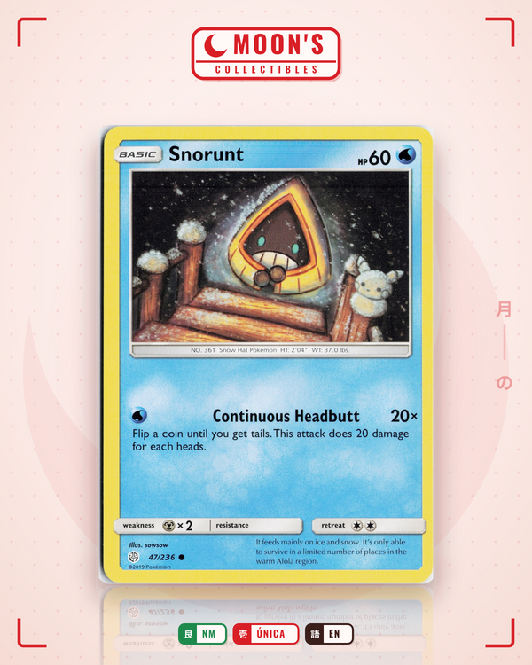 Carta Pokémon Snorunt · Cosmic Eclipse #47/236 (NM) — pieza única en Moon's Collectibles México
