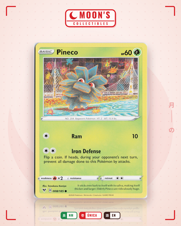 Carta Pokémon Pineco · Vivid Voltage #008/185 (NM) — pieza única en Moon's Collectibles México