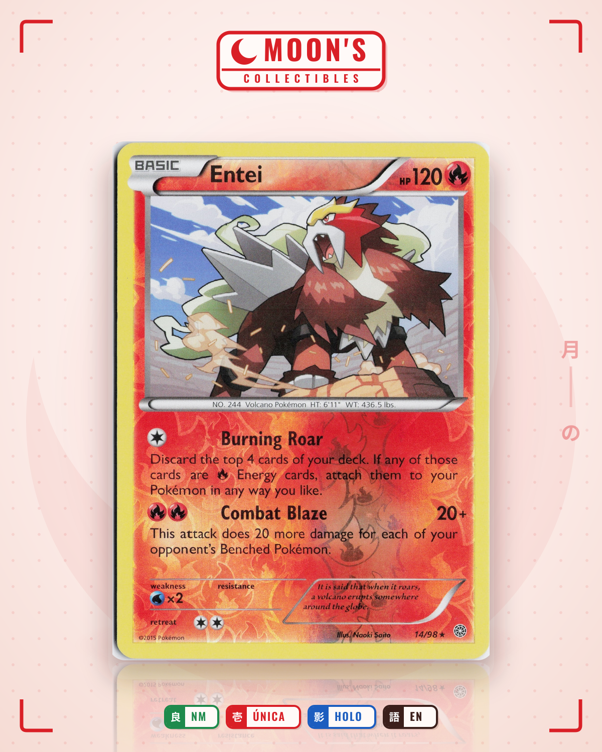 Carta Pokémon Entei · Ancient Origins #14/98 (NM) — pieza única en Moon's Collectibles México