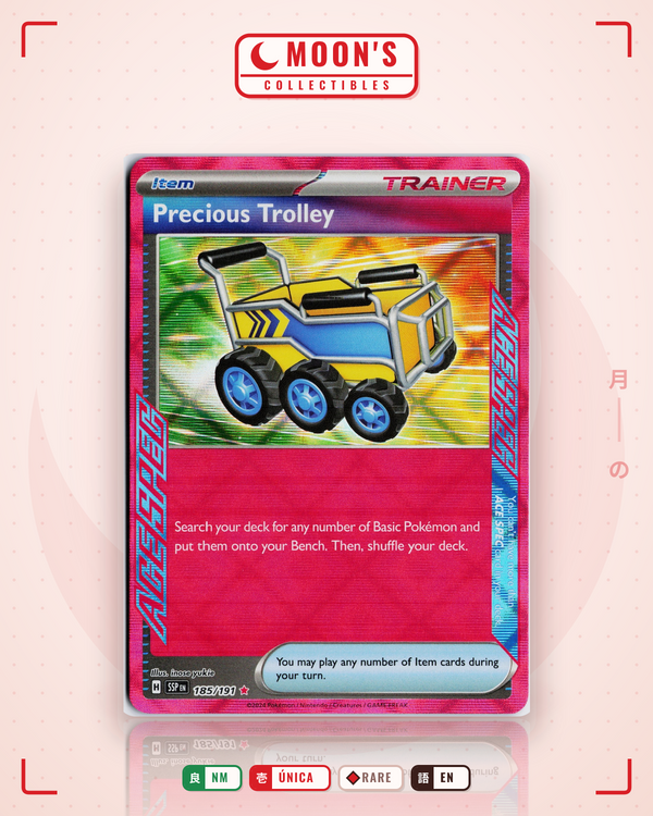 Carta Pokémon Precious Trolley · Surging Sparks #185/191 (NM) — pieza única en Moon's Collectibles México