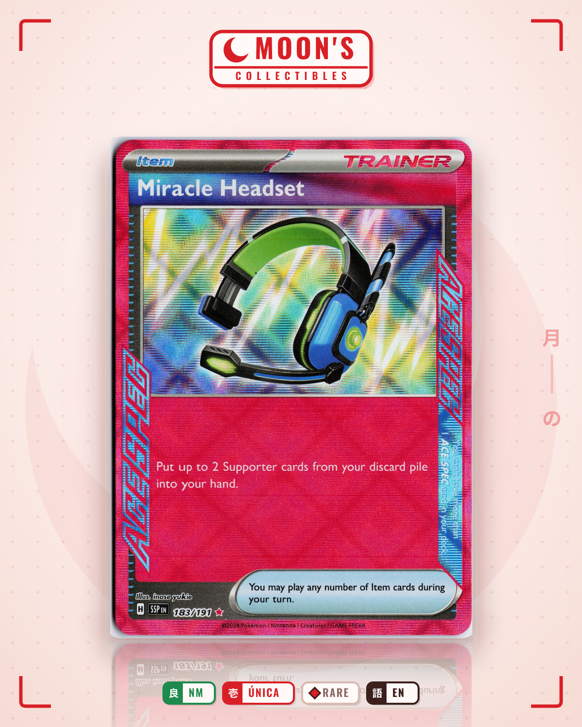 Carta Pokémon Miracle Headset · Surging Sparks #183/191 (NM) — pieza única en Moon's Collectibles México