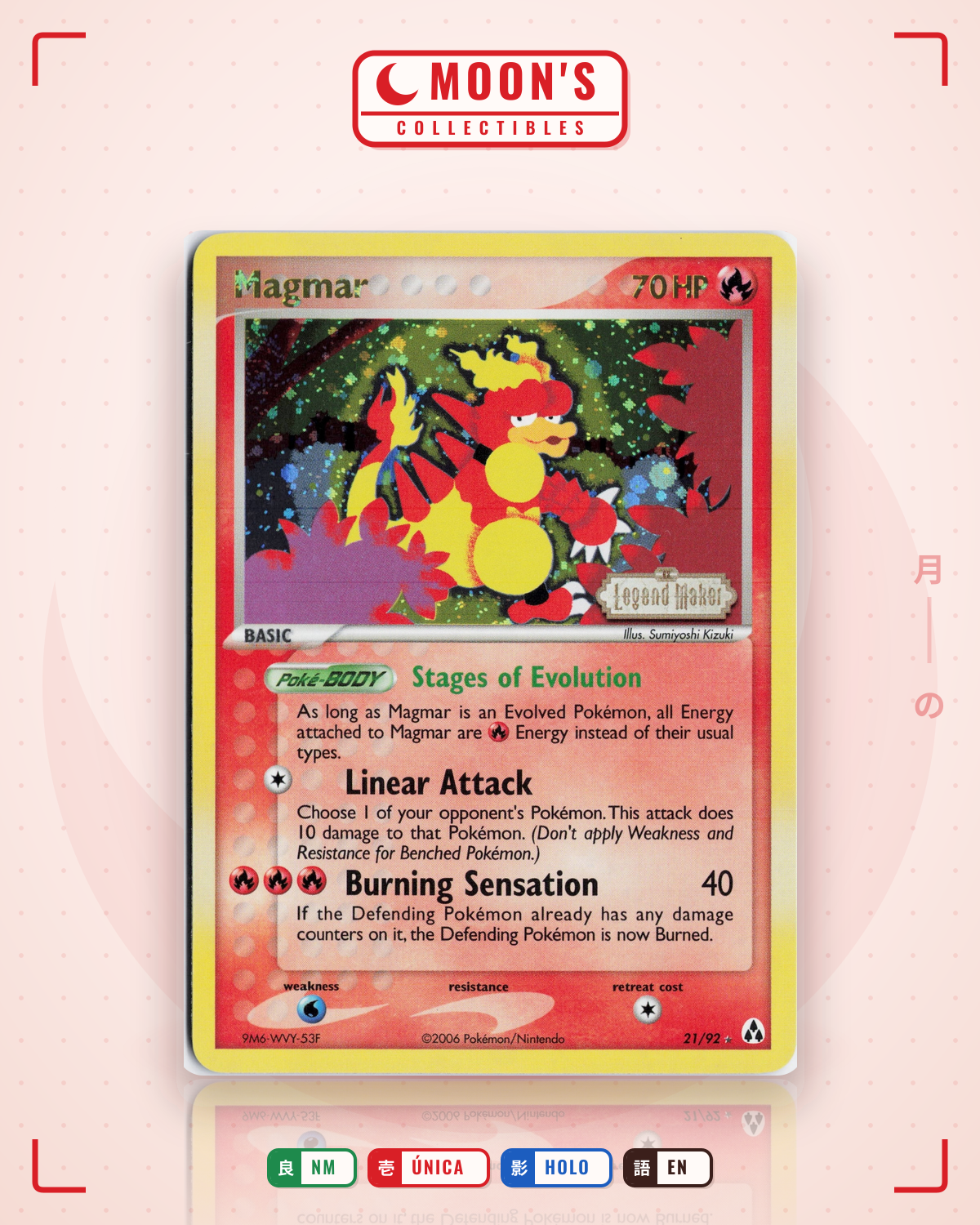 Carta Pokémon Magmar · Legend Maker #21/92 (NM) — pieza única en Moon's Collectibles México