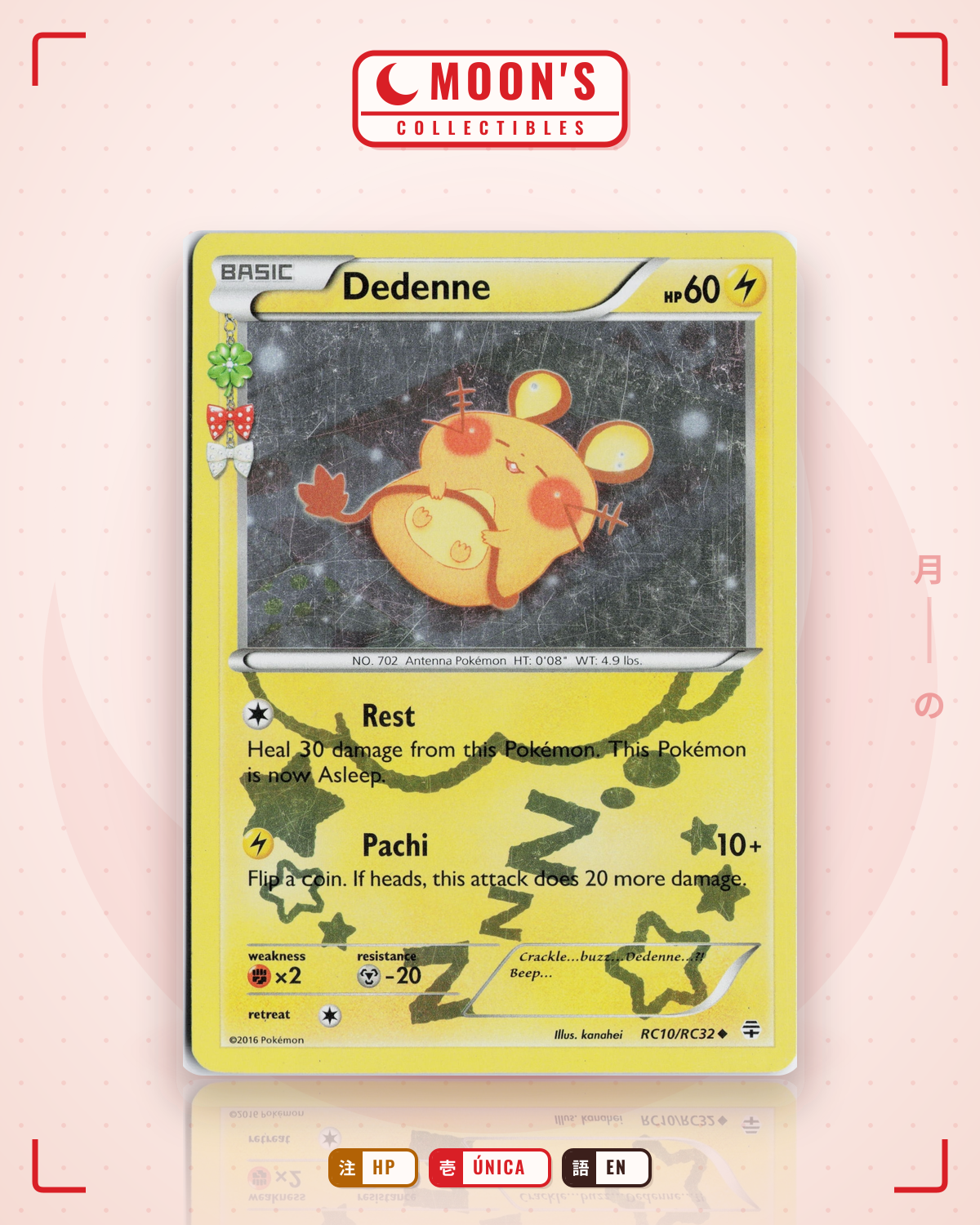 Carta Pokémon Dedenne · Generations #RC10/RC32 (HP) — pieza única en Moon's Collectibles México