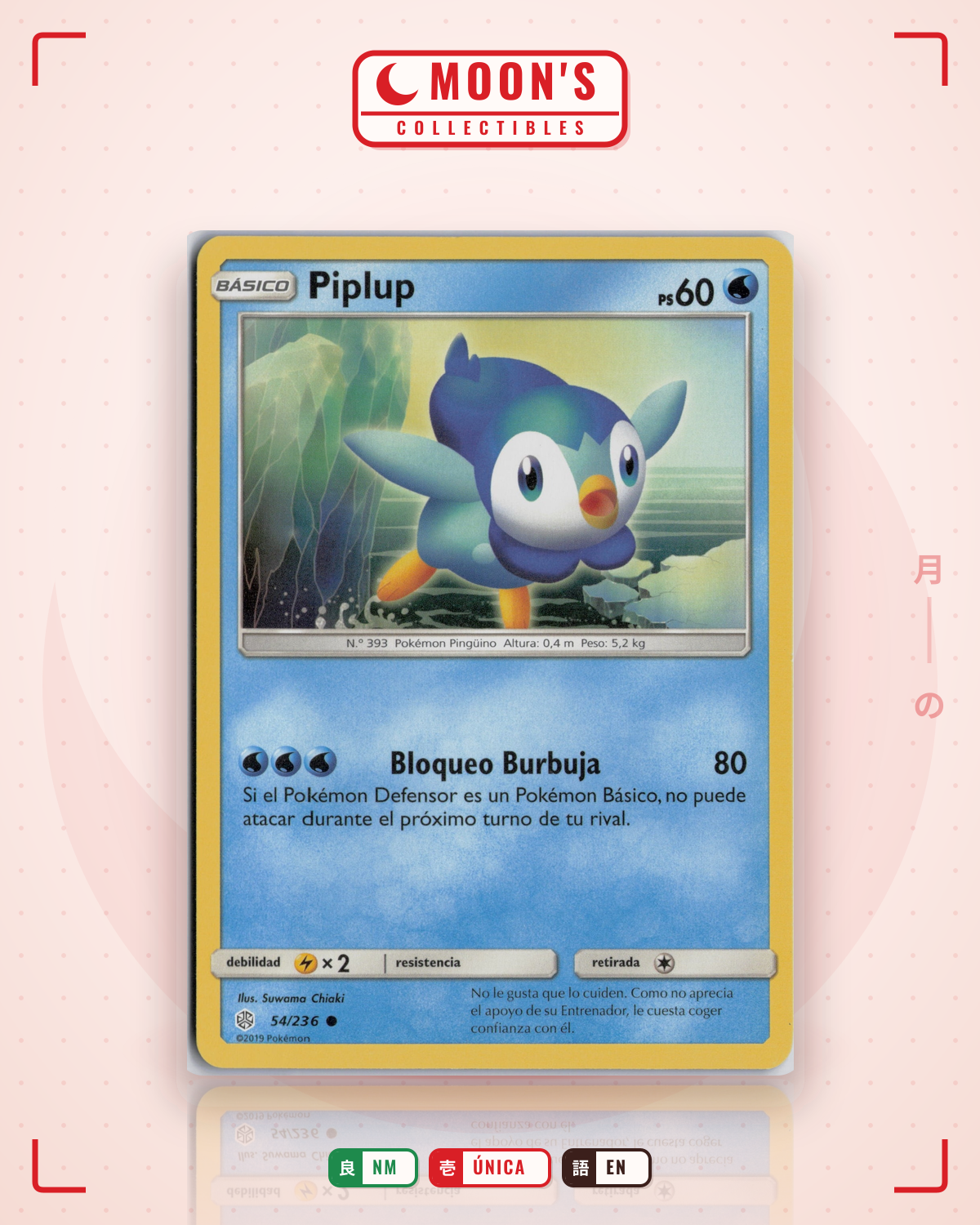 Carta Pokémon Piplup · Cosmic Eclipse #54/236 (NM) — pieza única en Moon's Collectibles México