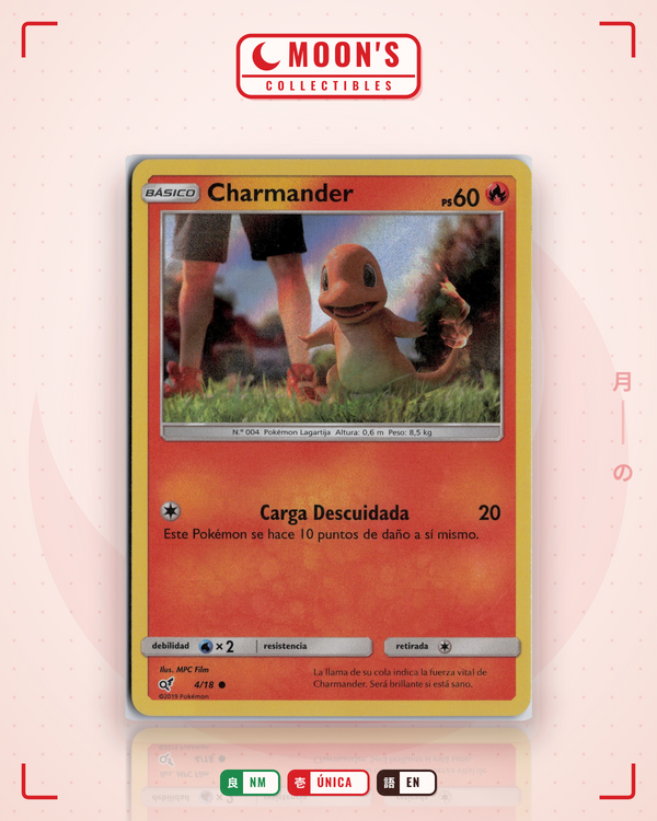 Carta Pokémon Charmander · Detective Pikachu #4/18 (NM) — pieza única en Moon's Collectibles México